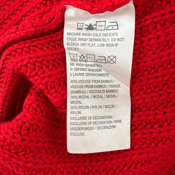PEACE LOVE WORLD Red Destructed Affirmation V-Neck "Merry" Pullover Sweater 1X - Picture 8 of 9